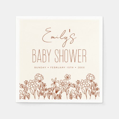 Terracotta Wildflower Boho Baby Shower in Bloom Napkins by Pretty Girly Designs