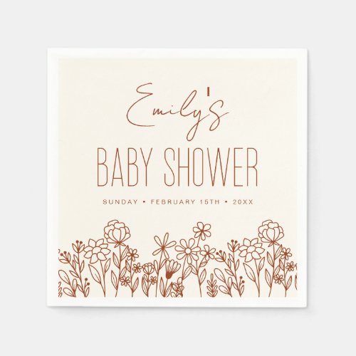 Terracotta Wildflower Boho Baby Shower In Bloom Napkins