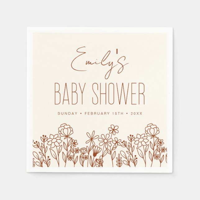 Terracotta Wildflower Boho Baby Shower In Bloom Napkins (Front)