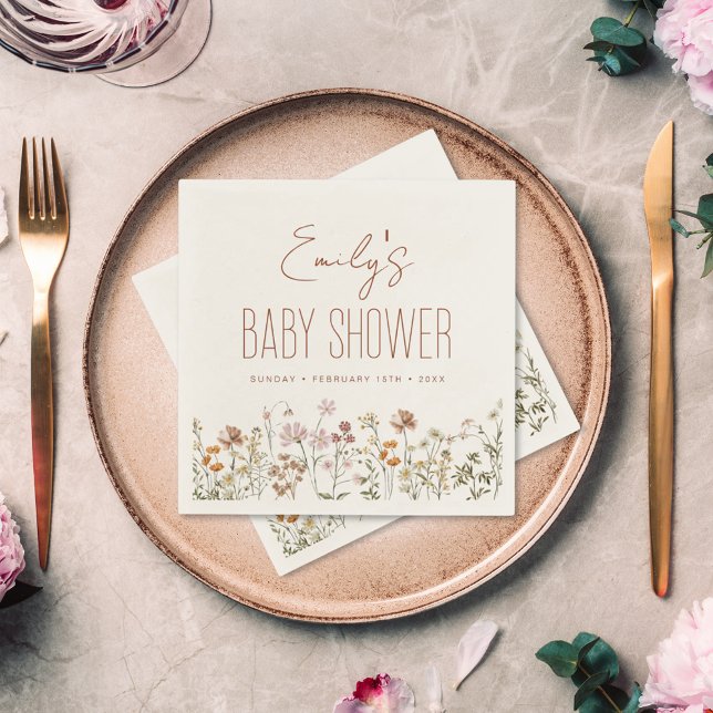 Terracotta Wildflower Boho Baby Shower In Bloom Napkins (Creator Uploaded)
