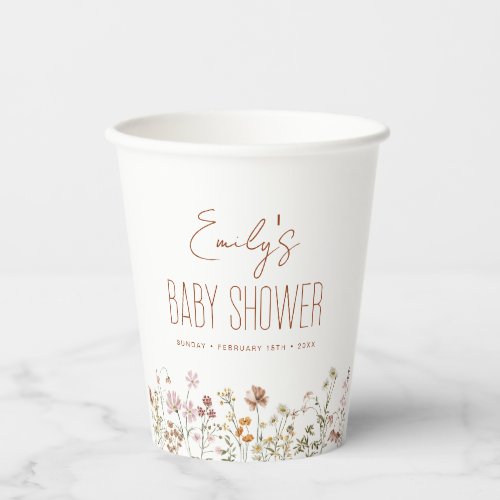 Terracotta Wildflower Boho Baby Shower in Bloom Paper Cups by Pretty Girly Designs