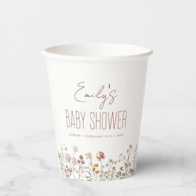 Terracotta Wildflower Boho Baby Shower In Bloom Paper Cups (Front)