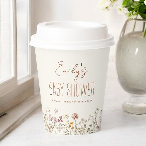 Terracotta Wildflower Boho Baby Shower In Bloom Paper Cups