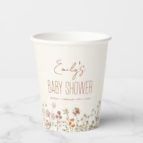 Terracotta Wildflower Boho Baby Shower In Bloom Paper Cups