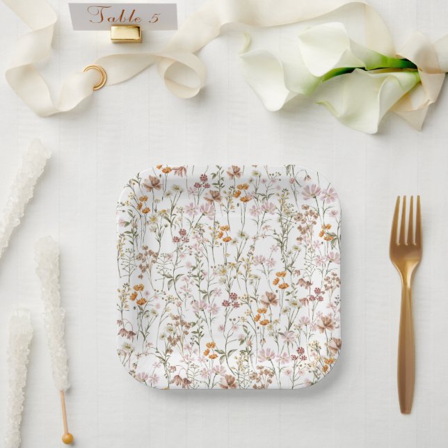 Terracotta Wildflower Boho Baby Shower In Bloom Paper Plates (Wedding)