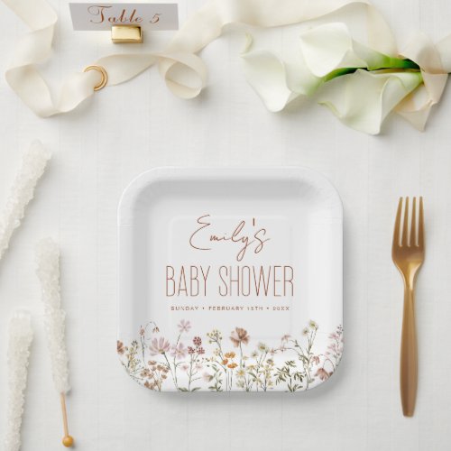 Terracotta Wildflower Boho Baby Shower in Bloom Paper Plates by Pretty Girly Designs