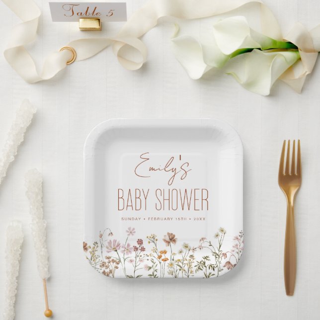 Terracotta Wildflower Boho Baby Shower In Bloom Paper Plates (Wedding)