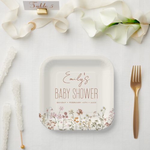 Terracotta Wildflower Boho Baby Shower In Bloom Paper Plates