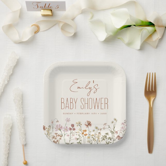 Terracotta Wildflower Boho Baby Shower In Bloom Paper Plates (Wedding)