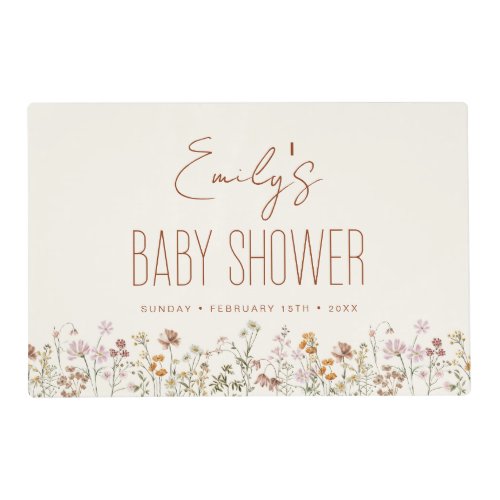 Terracotta Wildflower Boho Baby Shower In Bloom Placemat