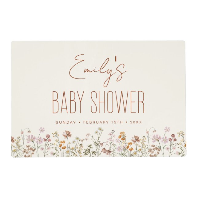 Terracotta Wildflower Boho Baby Shower In Bloom Placemat (Front)