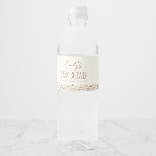 Terracotta Wildflower Boho Baby Shower In Bloom Water Bottle Label