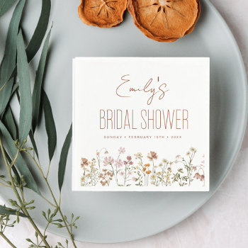 Terracotta Wildflower Boho Bridal Shower In Bloom Napkins by Hot_Foil_Creations at Zazzle