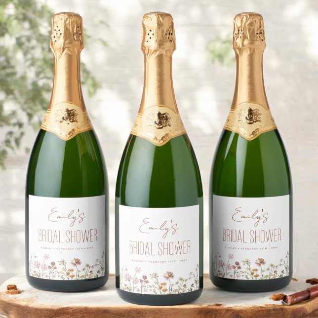 Terracotta Wildflower Boho Bridal Shower In Bloom Sparkling Wine Label (Creator Uploaded)
