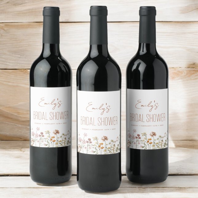 Terracotta Wildflower Boho Bridal Shower In Bloom Wine Label (Creator Uploaded)