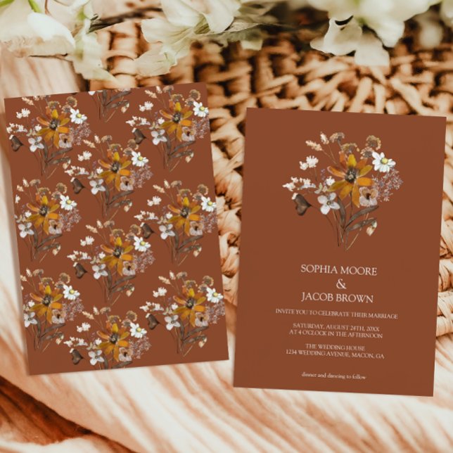 Terracotta Wildflower Boho Fall Wedding Invitation (Creator Uploaded)