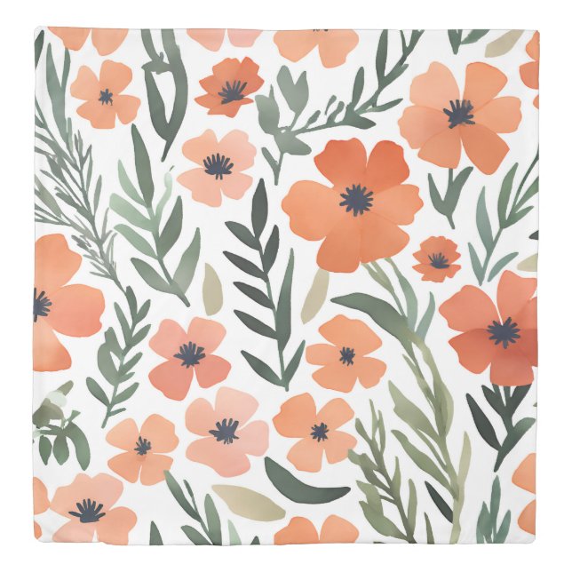 Terracotta Wildflower Boho Rustic Bedding Duvet Cover (Front)