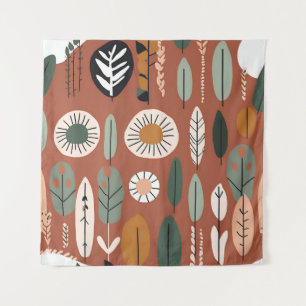Terracotta Wildflower Boho Rustic Eclectic Wall Tapestry