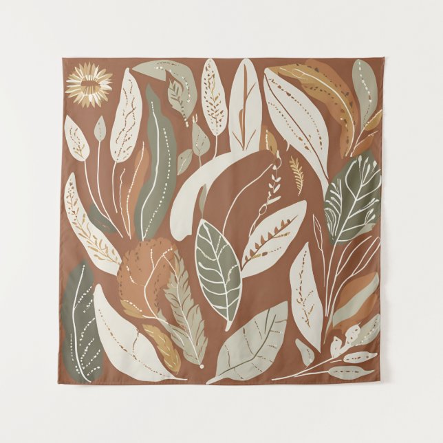 Terracotta Wildflower Boho Rustic Eclectic Wall Tapestry (Front)