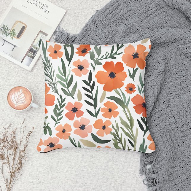 Terracotta Wildflower Boho Rustic Spring Accent Throw Pillow (Creator Uploaded)