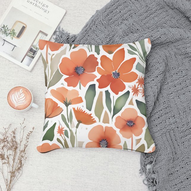 Terracotta Wildflower Boho Rustic Spring Accent Throw Pillow (Creator Uploaded)