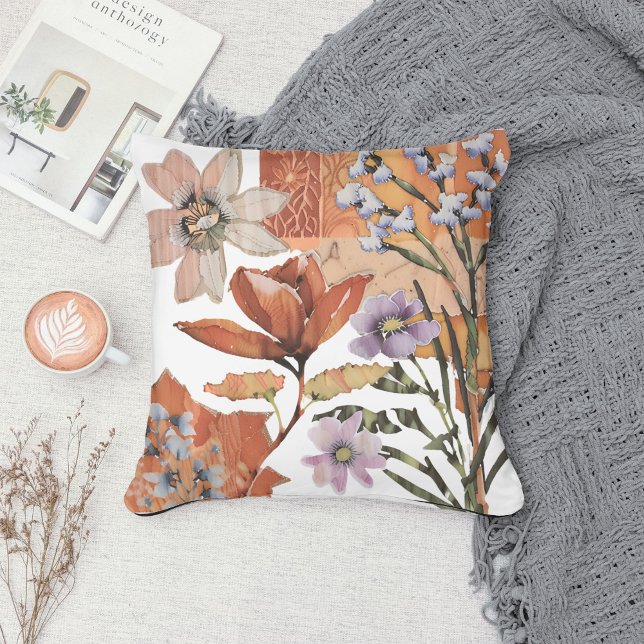 Terracotta Wildflower Boho Rustic Spring Accent Throw Pillow (Creator Uploaded)