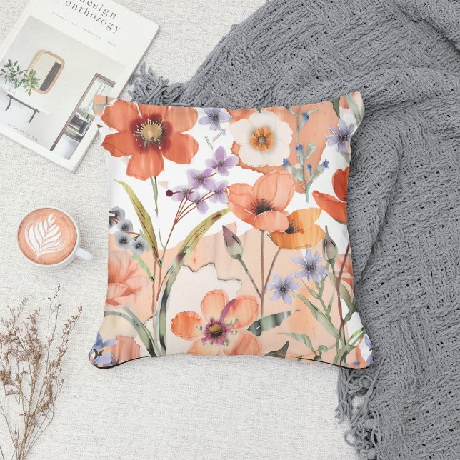 Terracotta Wildflower Boho Rustic Spring Accent Throw Pillow (Creator Uploaded)