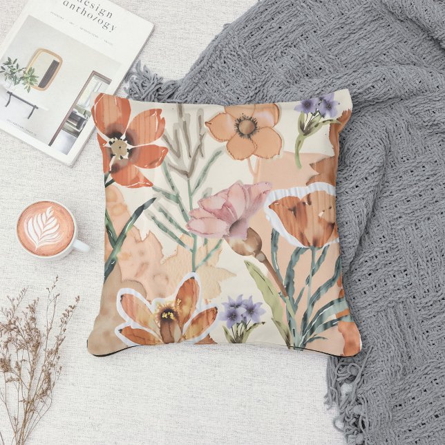 Terracotta Wildflower Boho Rustic Spring Accent Throw Pillow (Creator Uploaded)