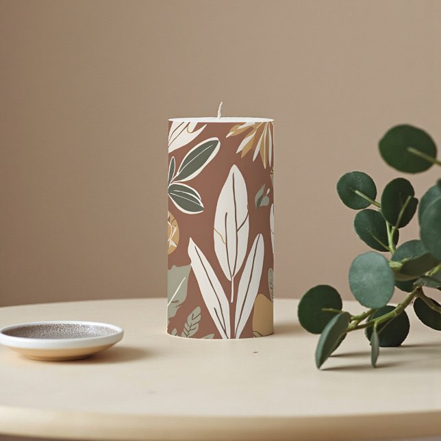 Terracotta Wildflower Boho Rustic Spring Decor Pillar Candle (Terracotta Wildflower Boho Rustic Spring Decor Pillar Candle)