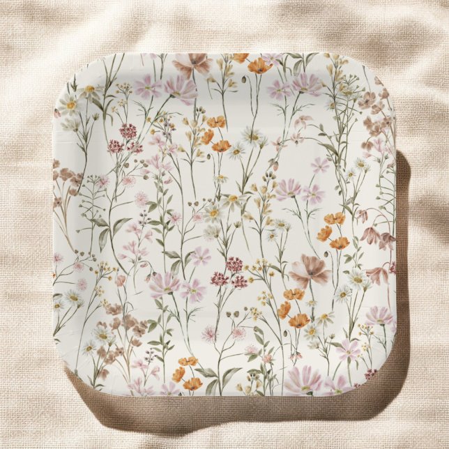 Terracotta Wildflower Boho Wedding In Bloom Garden Paper Plates (Creator Uploaded)