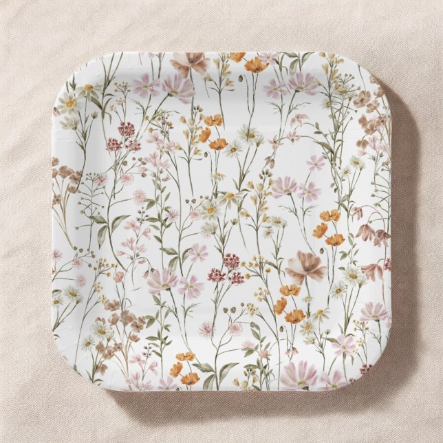 Terracotta Wildflower Boho Wedding In Bloom Garden Paper Plates (Creator Uploaded)