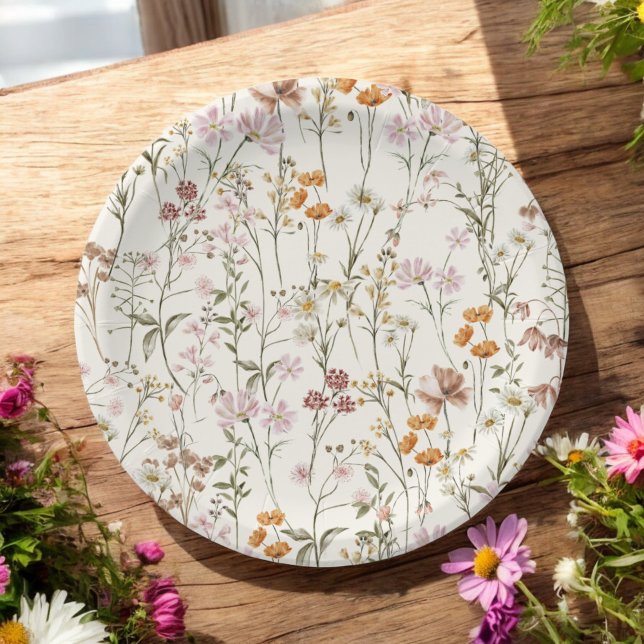 Terracotta Wildflower Boho Wedding In Bloom Garden Paper Plates (Creator Uploaded)