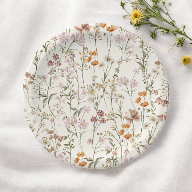 Terracotta Wildflower Boho Wedding In Bloom Garden Paper Plates (Creator Uploaded)