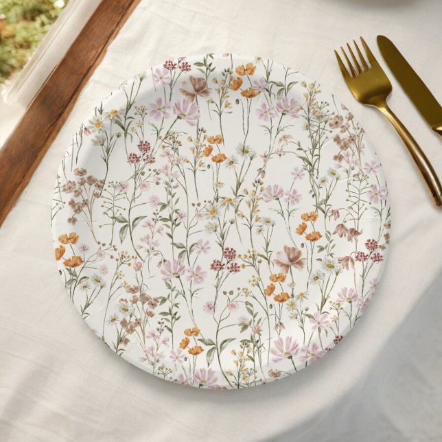 Terracotta Wildflower Boho Wedding In Bloom Garden Paper Plates (Creator Uploaded)