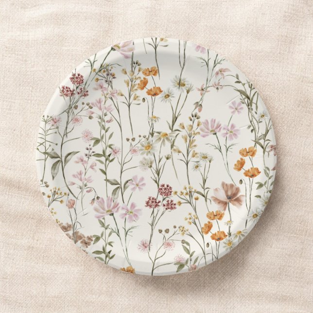 Terracotta Wildflower Boho Wedding In Bloom Garden Paper Plates (Creator Uploaded)