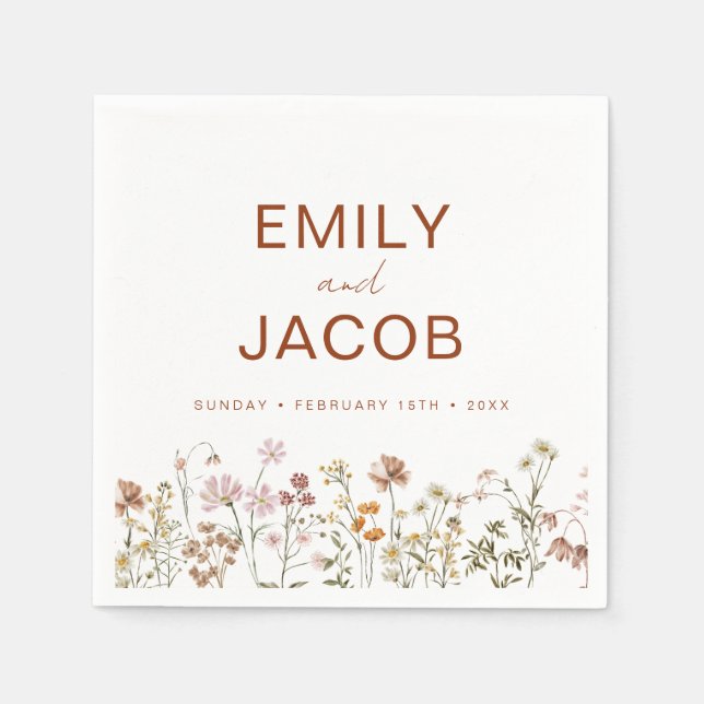 Terracotta Wildflower Boho Wedding In Bloom Napkins (Front)