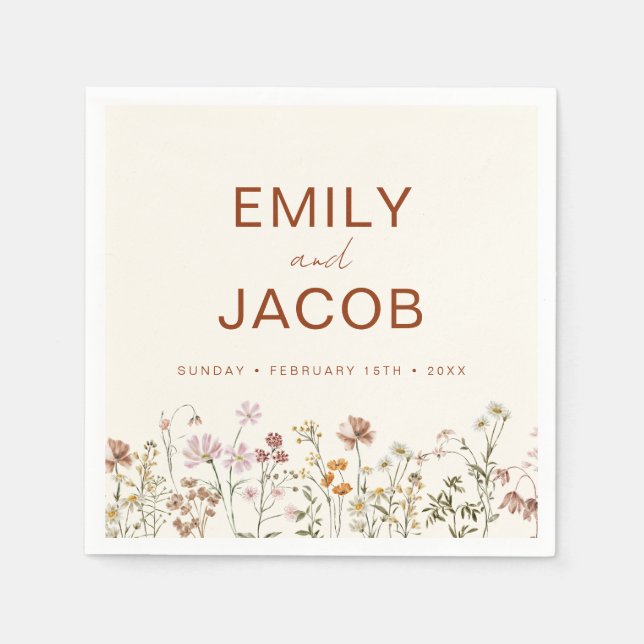 Terracotta Wildflower Boho Wedding In Bloom Napkins (Front)