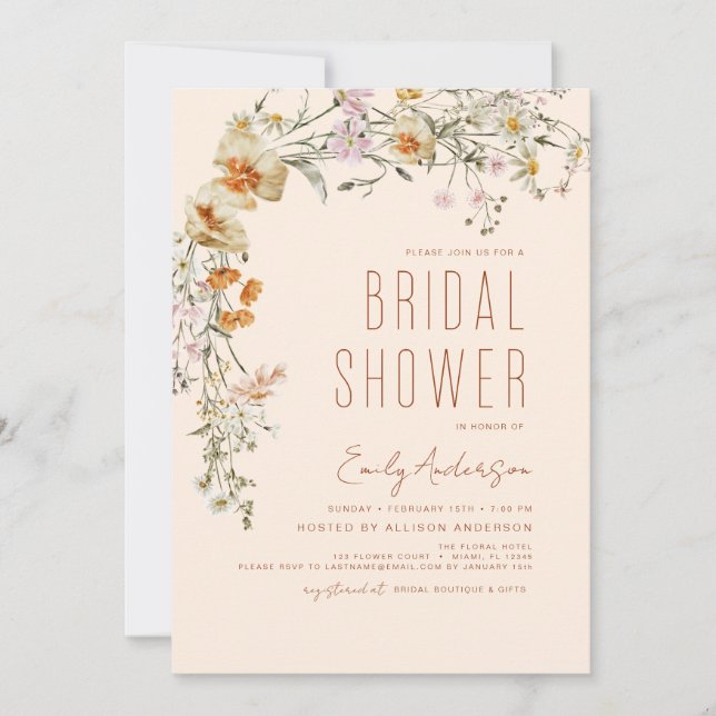 Terracotta Wildflower Bridal Shower Boho Elegant Invitation (Front)