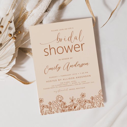 Terracotta Wildflower Bridal Shower Elegant  Invitation