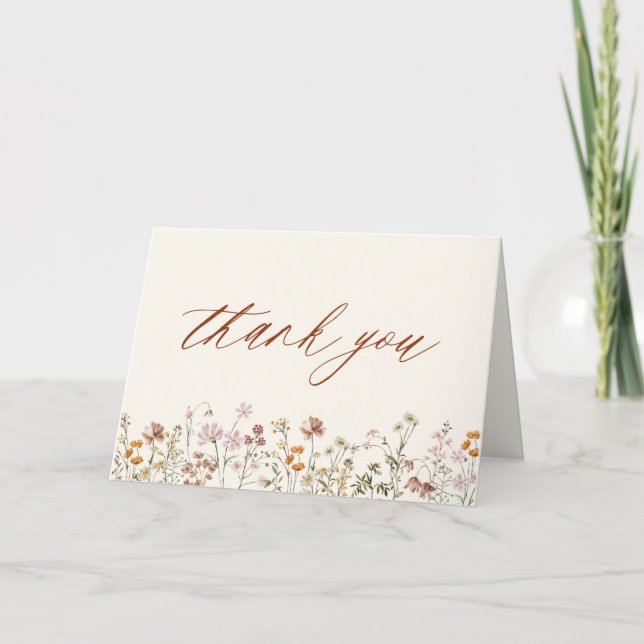  Terracotta Wildflower Bridal Shower Thank You Card (Front)