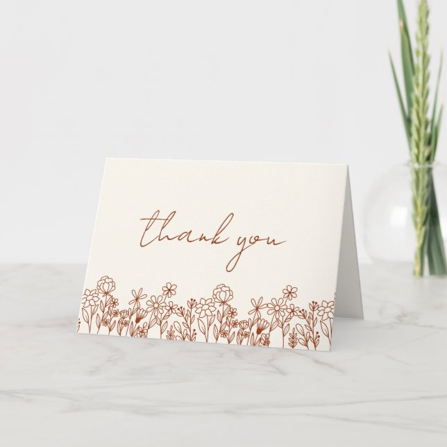  Terracotta Wildflower Bridal Shower Thank You Card (Front)
