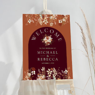 Terracotta Wildflower Burgundy Wedding Welcome Foam Board