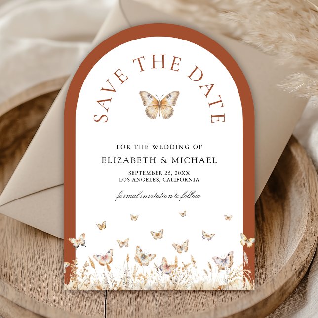 Terracotta Wildflower Butterfly Arch Photo Wedding Save The Date (Creator Uploaded)