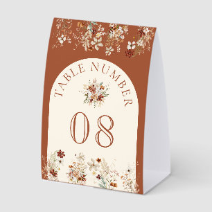 Terracotta Wildflower Cream Wedding Table Number Paper Table Tent