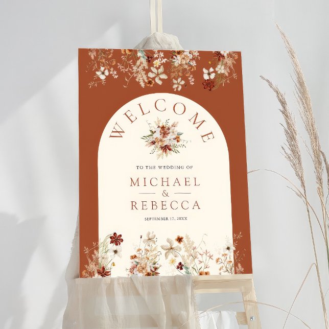 Terracotta Wildflower Cream Wedding Welcome Sign (Creator Uploaded)