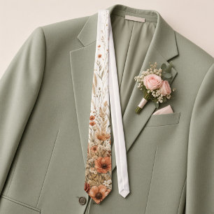 Terracotta Wildflower Desert Wedding Groomsmen Neck Tie