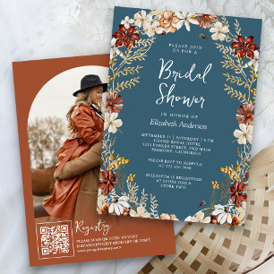 Terracotta Wildflower Dusty Blue Bridal Shower Invitation