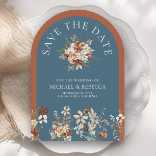 Terracotta Wildflower Dusty Blue Wedding Photo Save The Date