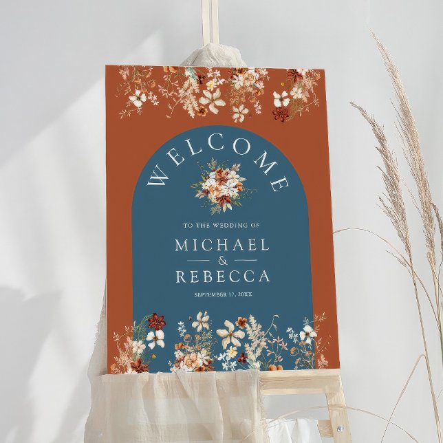 Terracotta Wildflower Dusty Blue Wedding Welcome Foam Board (Creator Uploaded)