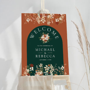 Terracotta Wildflower Emerald Wedding Welcome Sign